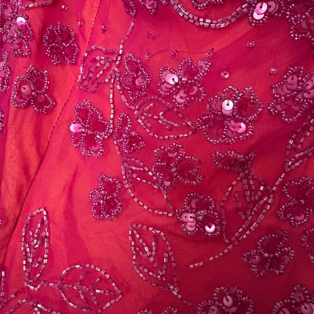 Beaded Floral Fuchsia Evening Gown - Picture 3 of 12